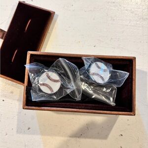 Baseball Cufflinks Set - White and red- brand new